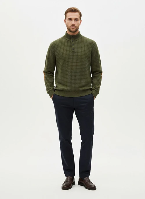 Men's Jacquard Knit Henley Sweatshirt - European Fit Fall Pullover NDF-00016