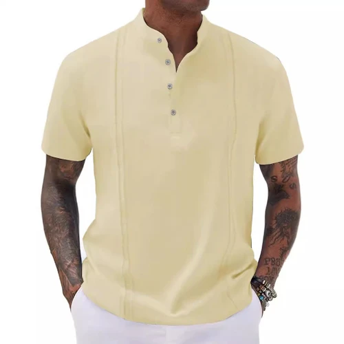 Striped Cotton Polo Shirt Button-Down Short Sleeve Summer Top NDF-00020