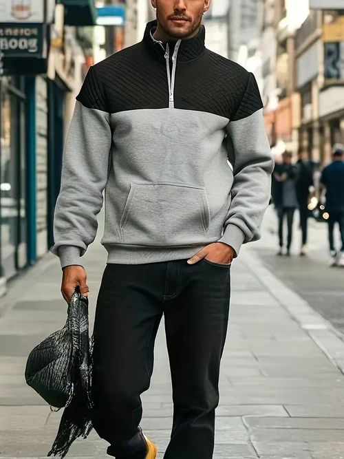 Fleece Color Block Half Zip Pullover Outdoor Hoodie NDF-00019