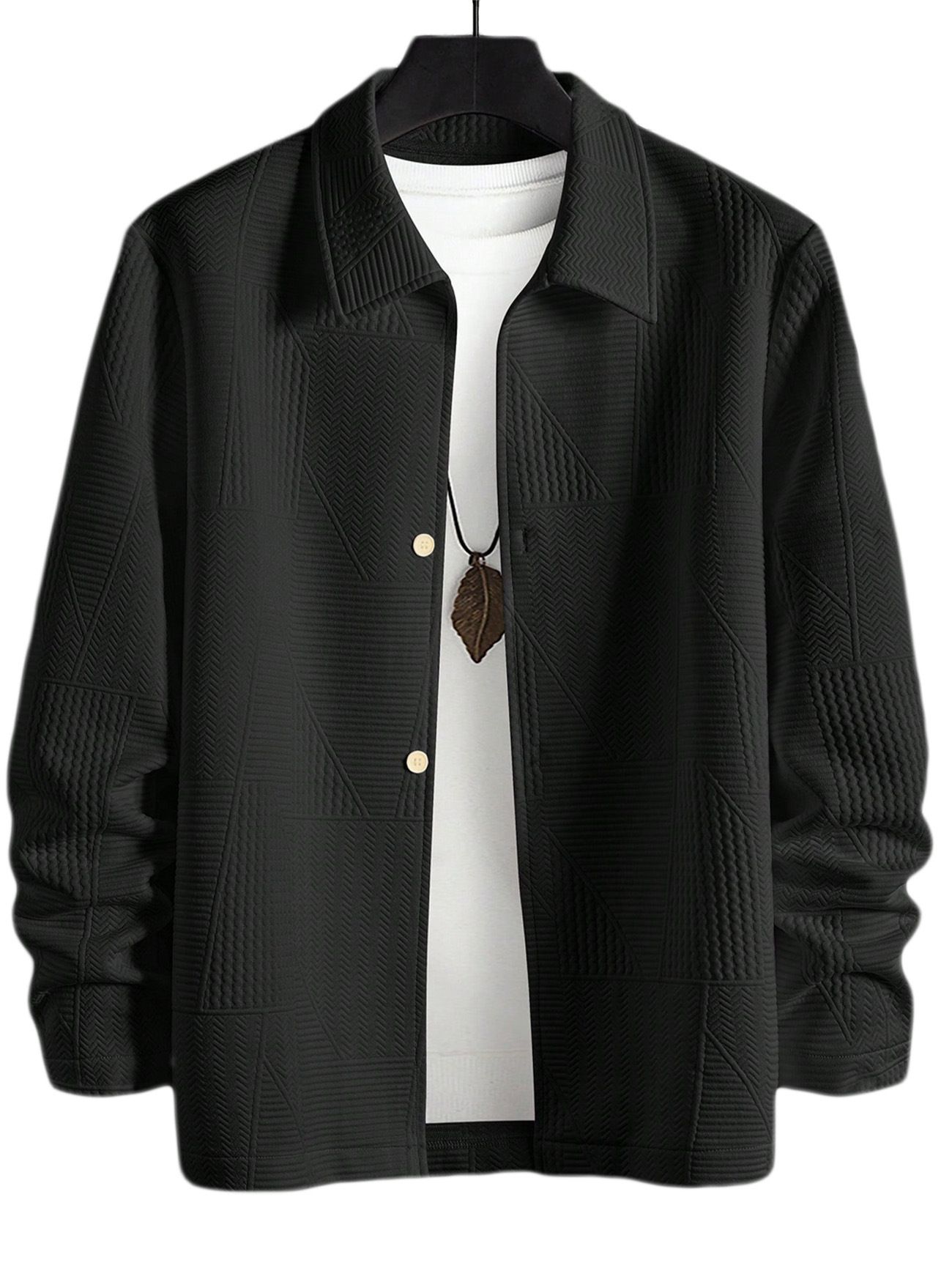 Woven Jacquard Casual Jacket Solid Color Lapel Outwear NDF-00015