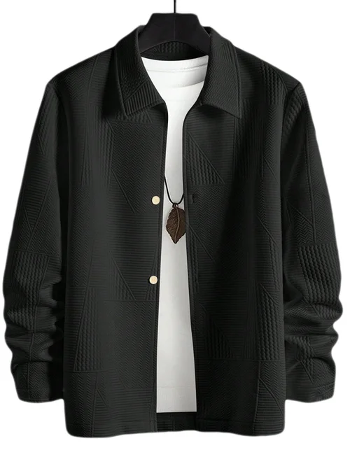 Giacca casual in jacquard intrecciato, tinta unita, con revers, capospalla NDF-00015