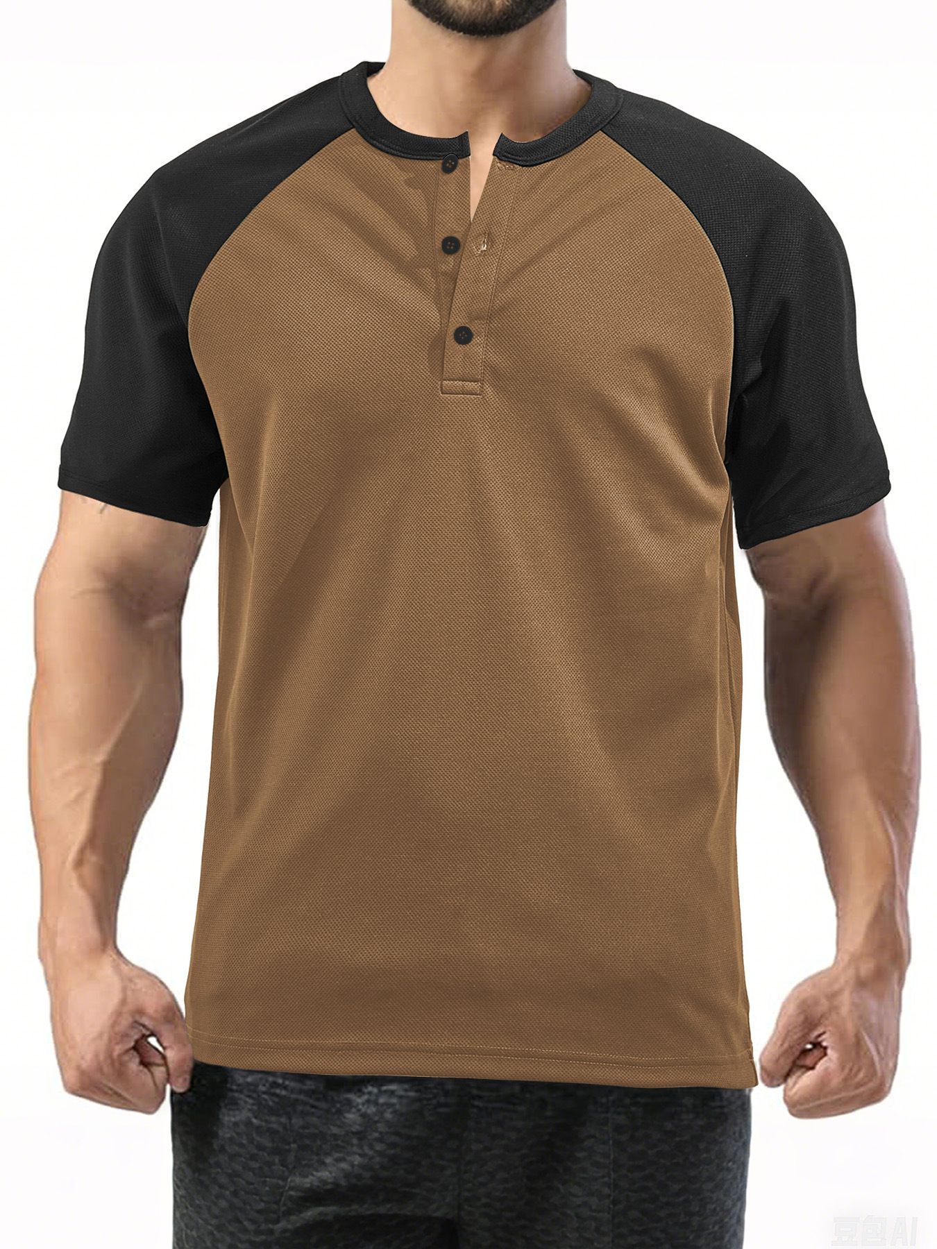 Men's Moisture Wicking Polo Shirt Color Block Short Sleeve Henley NDF-00020