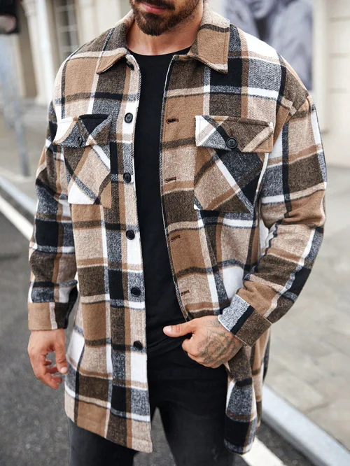 Giacca-camicia da uomo lunga antivento con tasche NDF-00016