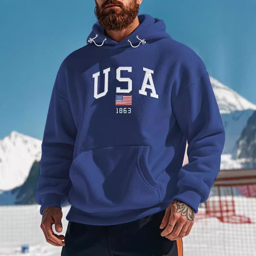 Fleece Hoodie Men's Thickened Casual Embroidered Sweatshirt NDF-00021