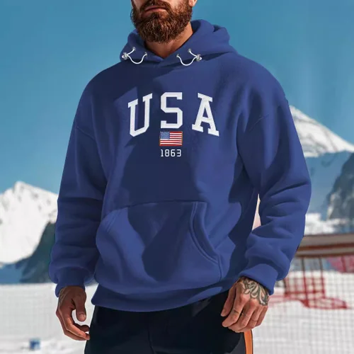 Felpa con cappuccio blu in pile da uomo, spessa, casual, ricamata, taglia 3XL NDF-00021