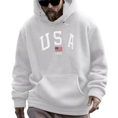 Felpa con cappuccio in pile da uomo, spessa, casual, ricamata NDF-00021