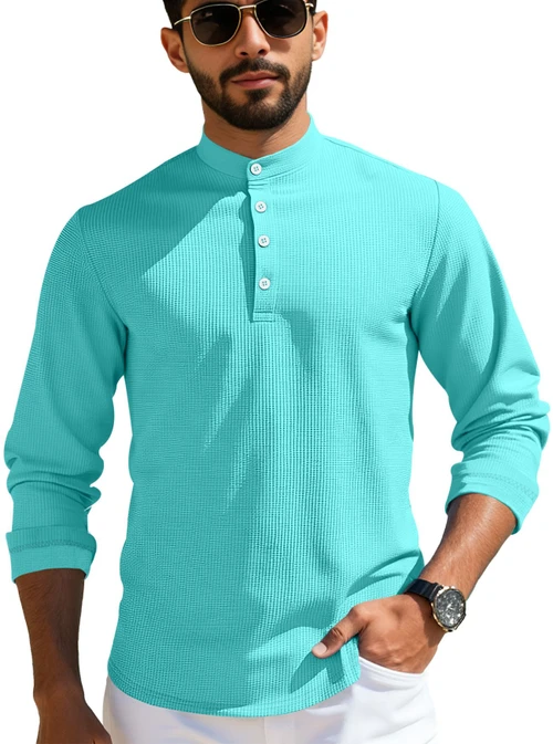 Men's Long Sleeve Polo Shirt Summer Casual Breathable Grid Button Collar NDF-00022