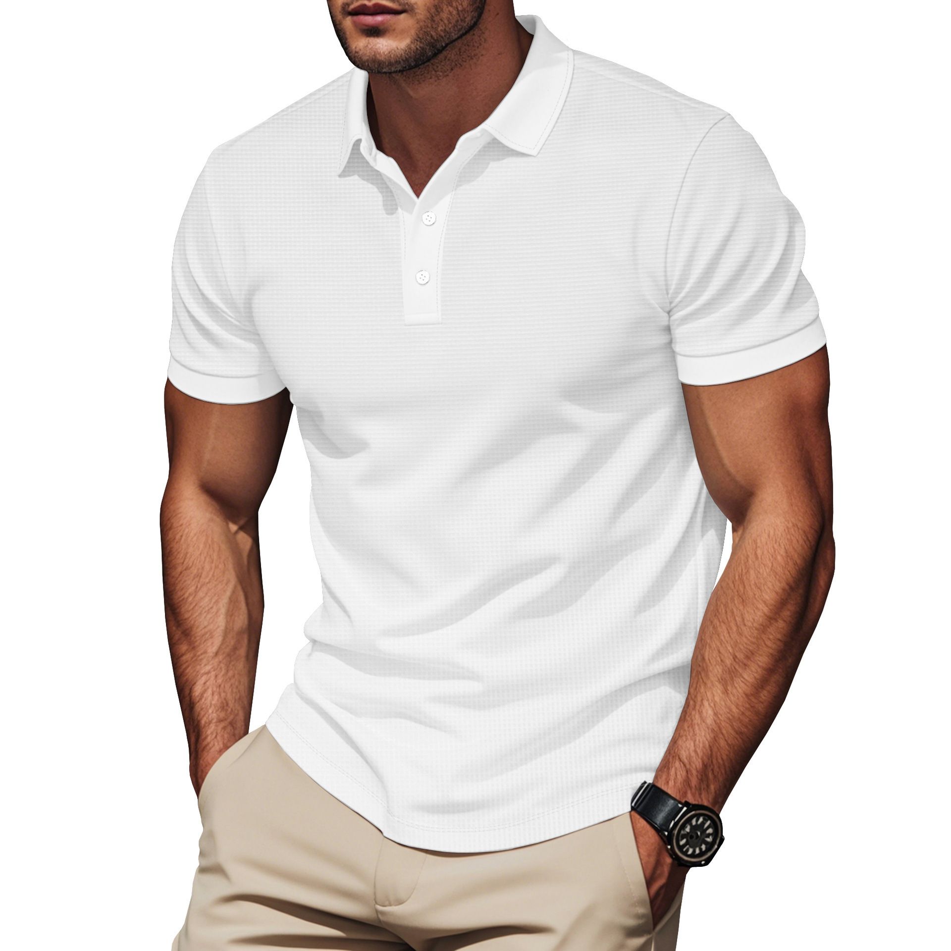 Men's Solid Color Polo Shirt Contrast Collar Short Sleeve NDF-00023
