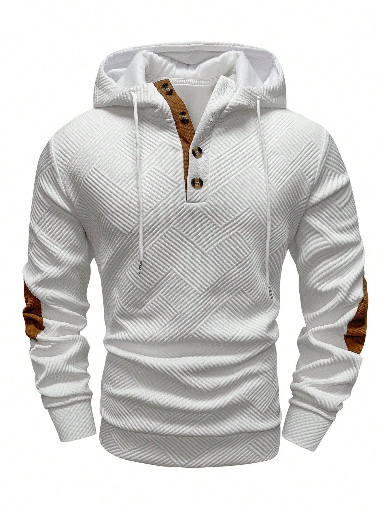 Men's Solid Color Jacquard Hoodie Casual Pullover Sweatshirt NDF-00022