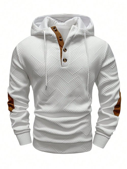 Felpa con cappuccio da uomo in jacquard tinta unita, modello casual NDF-00022