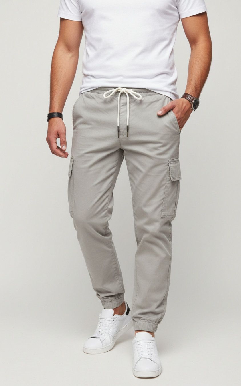 Men's Solid Color Cargo Pants Drawstring Joggers Casual Workout Sweatpants NDF-00021