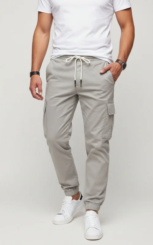 Pantaloni cargo da uomo a tinta unita con coulisse, ideali per jogging, allenamento e tempo libero (NDF-00021)
