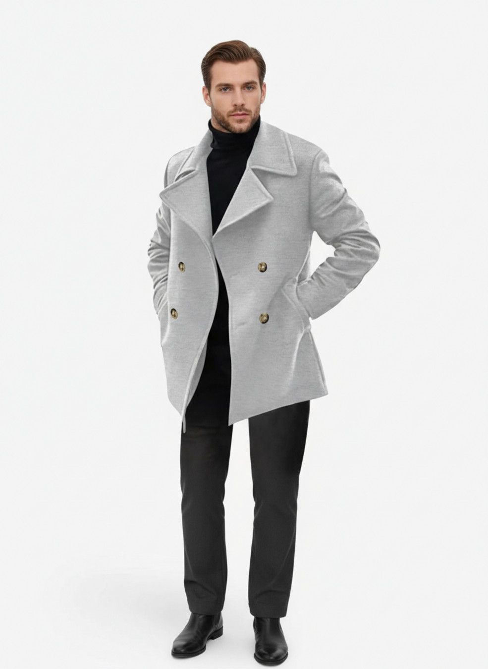 Men's Trench Coat Spring Autumn Overcoat Mid-Length Casual Jacket NDF-00001