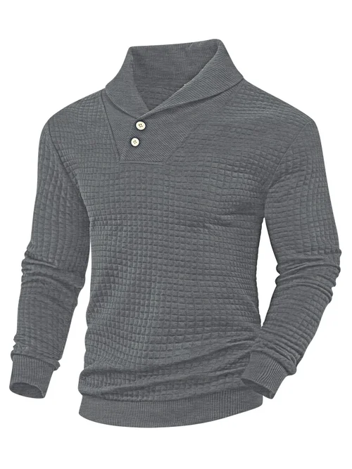 Men's Solid Color Jacquard Plaid Polo Sweatshirt NDF-00025