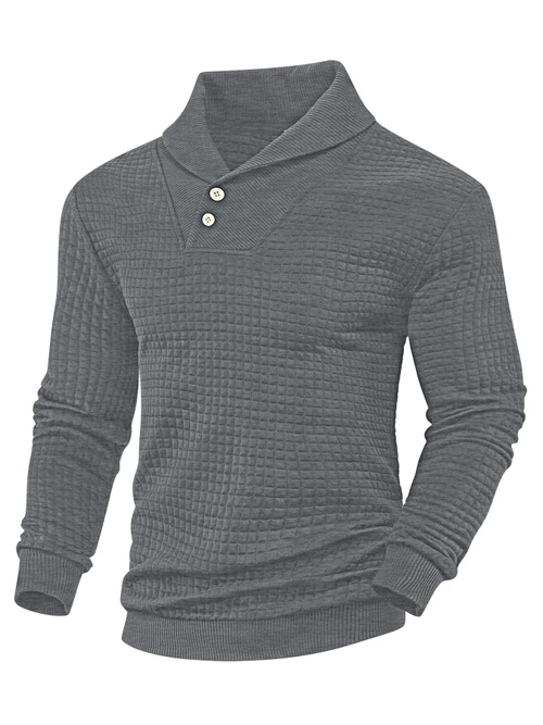 Men's Solid Color Jacquard Plaid Polo Sweatshirt NDF-00025