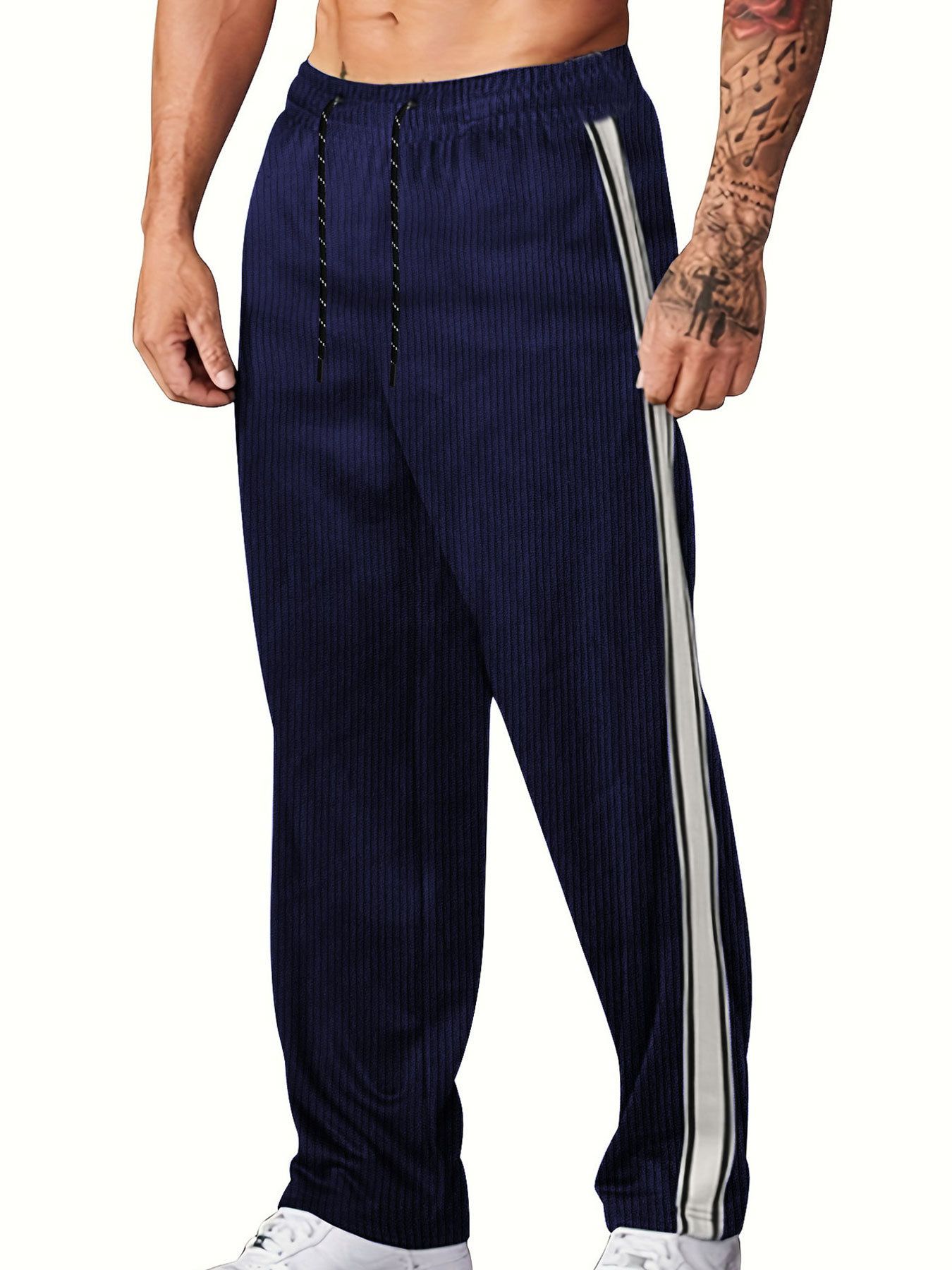Corduroy Striped Lounge Pants - Relaxed Fit Athletic Trousers NDF-00024