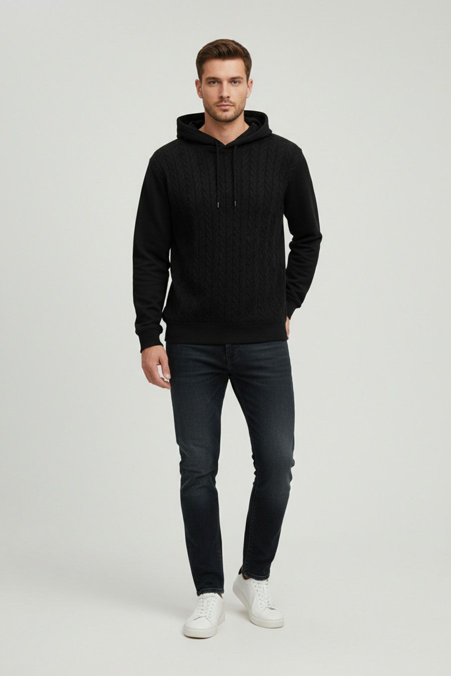 Men's Solid Color Pullover Hoodie Long Sleeve Casual Sweatshirt NDF-00026