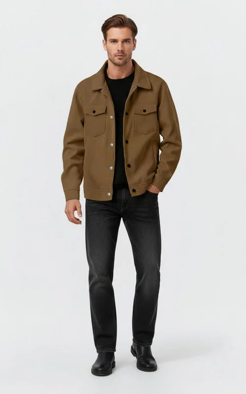 Giacca casual da uomo in velluto a coste, maniche lunghe, con bottoni e tasche NDF-00056