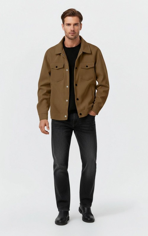 Corduroy Casual Jacket Men Long Sleeve Button Down Shirt with Pockets NDF-00056