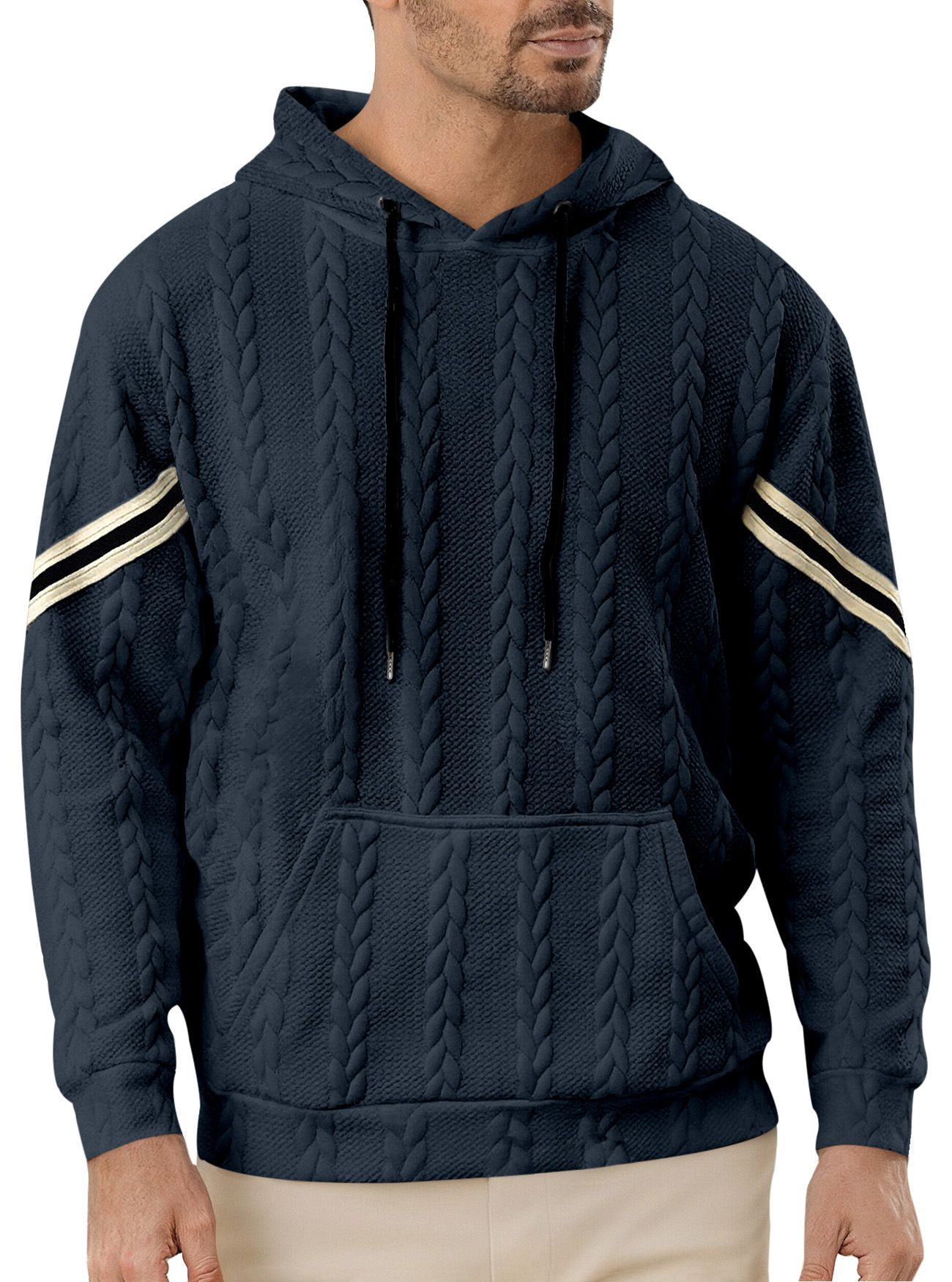 Men's Lightweight Hoodie Jacquard Pullover Sweatshirt Casual Athletic Commute NDF-00028