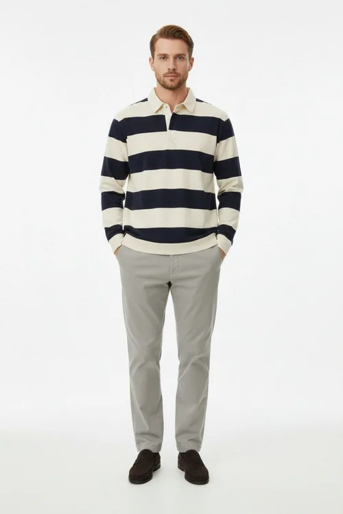 Polo a maniche lunghe a righe in maglia - Casual Business Trendy NDF-00025