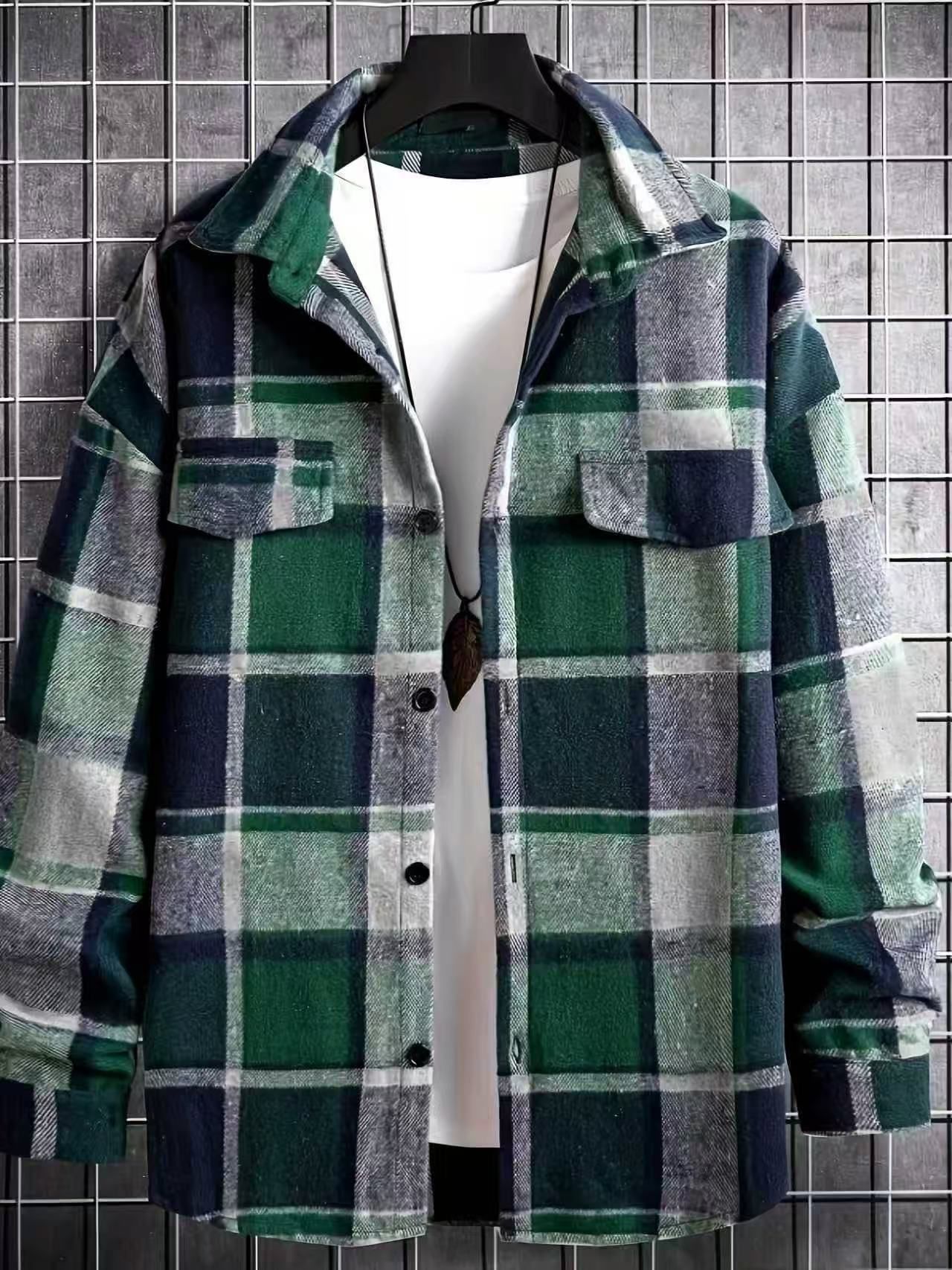 Plaid Flannel Shirt Men Long Sleeve Button Down Casual NDF-00057