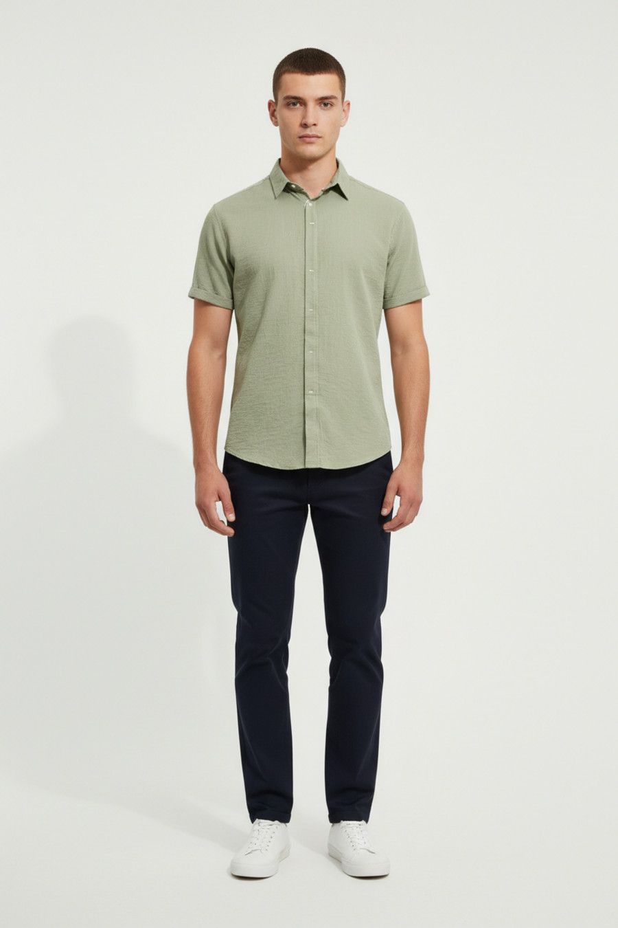 Cotton Linen Short Sleeve Shirt - Casual Button Down Collar NDF-00059