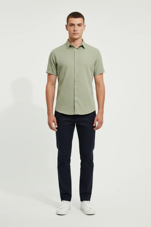 Camicia a maniche corte in cotone e lino - Colletto casual con bottoni NDF-00059