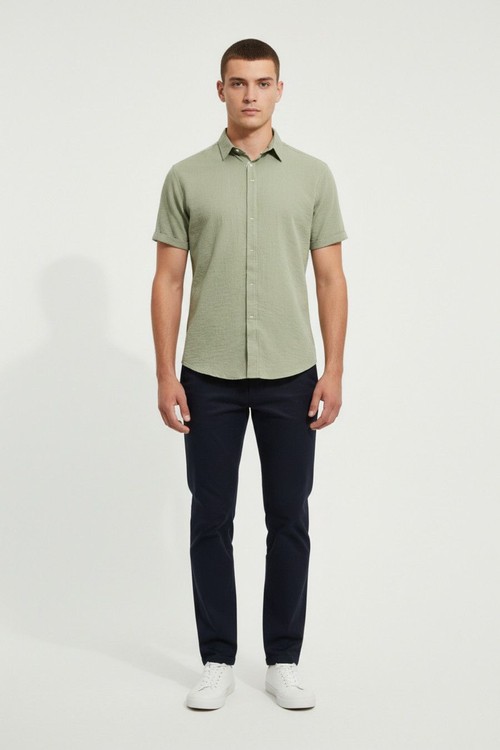 Cotton Linen Short Sleeve Shirt - Casual Button Down Collar NDF-00059