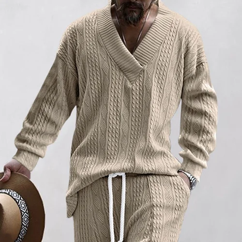 Maglione a maniche lunghe con scollo a V in maglia di cotone - Vestibilità comoda NDF-00004