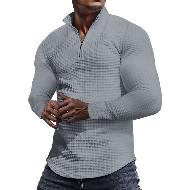 Men's Grid Jacquard Pullover Sweatshirt - Half Zip Long Sleeve NDF-00033