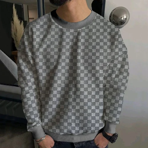 Maglione da uomo in maglia jacquard a scacchi, girocollo, maniche lunghe NDF-00005