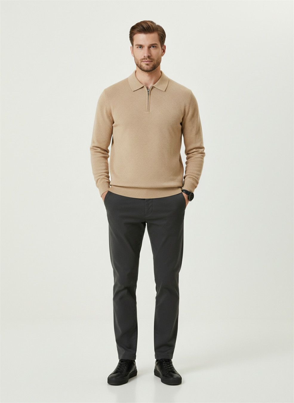 Men's Vintage Heavyweight Quarter Zip Pullover Sweatshirt Long Sleeve NDF-00035