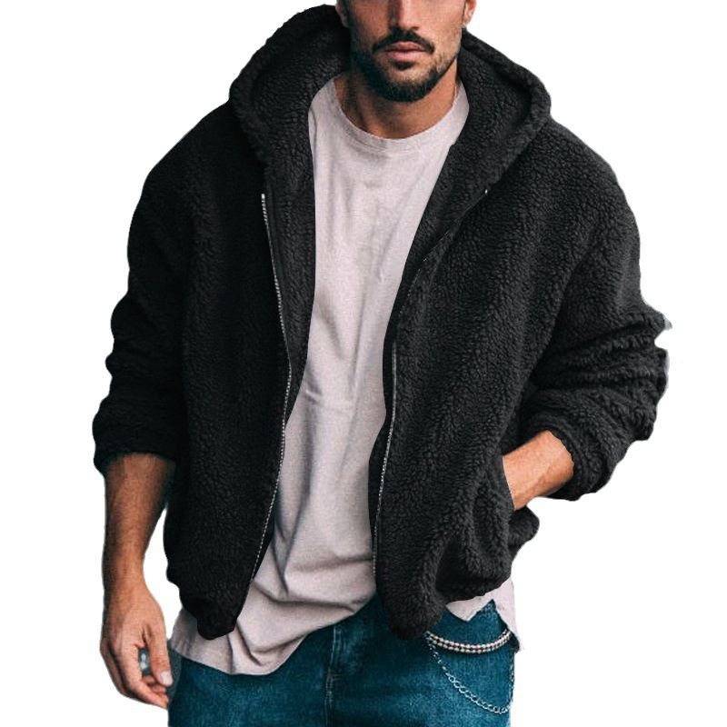 Giacca reversibile in pile da uomo con cappuccio e cerniera, casual e versatile NDF-00021