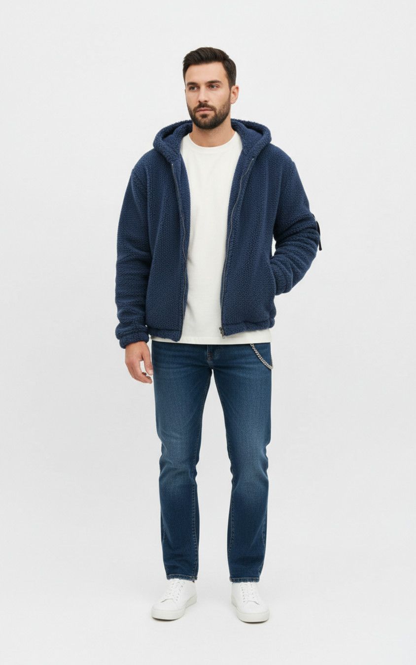 Fleece Reversible Jacket Men's Hooded Zip Up Casual Versatile NDF-00021