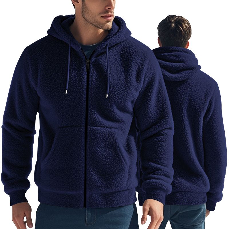 Giacca reversibile in pile da uomo con cappuccio e cerniera, casual e versatile NDF-00021