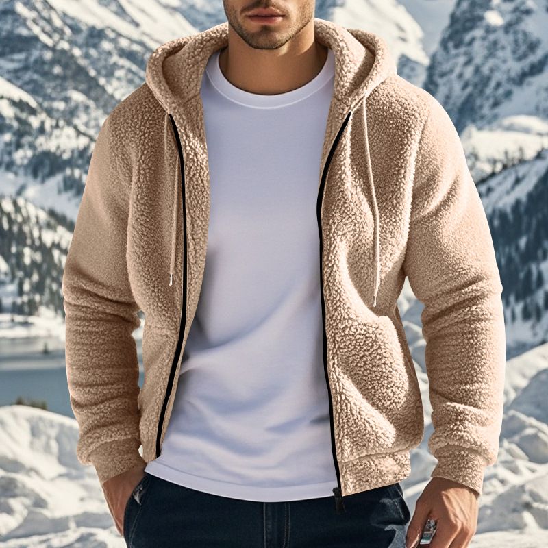 Giacca reversibile in pile da uomo con cappuccio e cerniera, casual e versatile NDF-00021