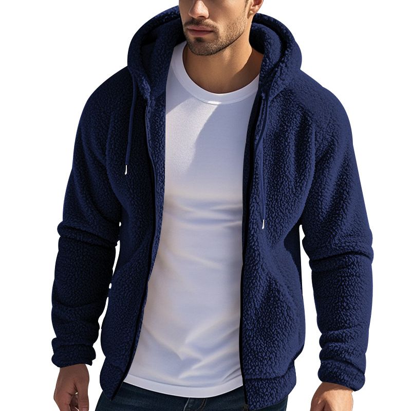 Giacca reversibile in pile da uomo con cappuccio e cerniera, casual e versatile NDF-00021