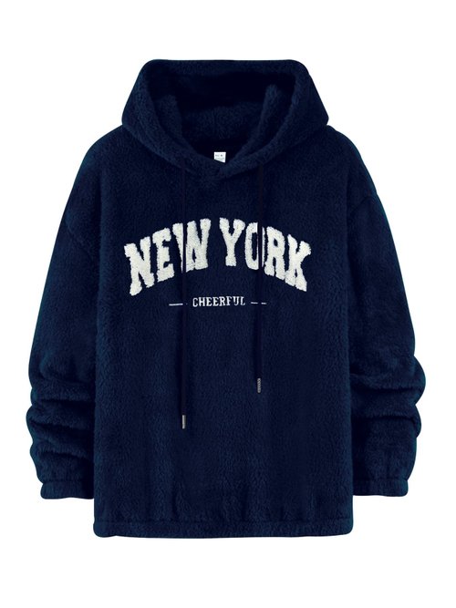 Felpa con cappuccio da uomo in pile ricamata, modello oversize NDF-00022