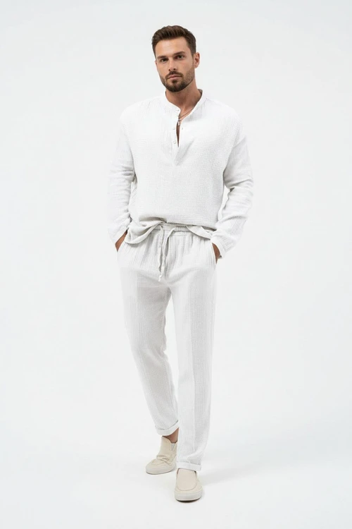 Men's Solid Color Casual Long Sleeve T-Shirt & Pants Set NDF-00067