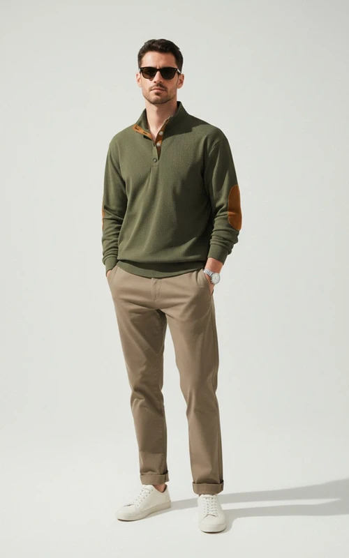 Corduroy Knit Pullover Sweatshirt for Men - Long Sleeve Outdoor Casual NDF-00039