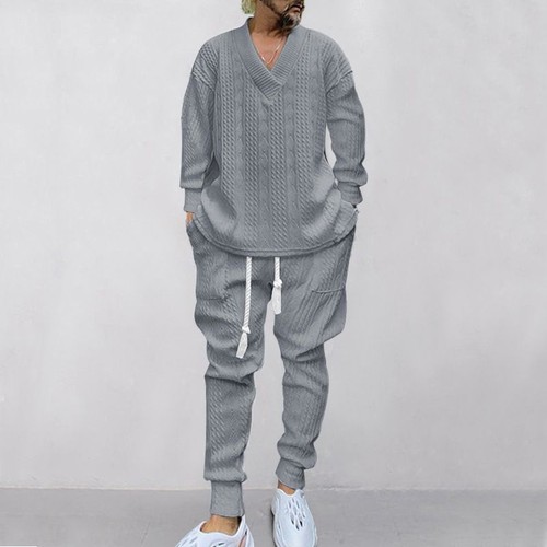 Men's V-Neck Knitted Sweater & Pants Set - Casual Fashion Spring/Autumn NDF-00068