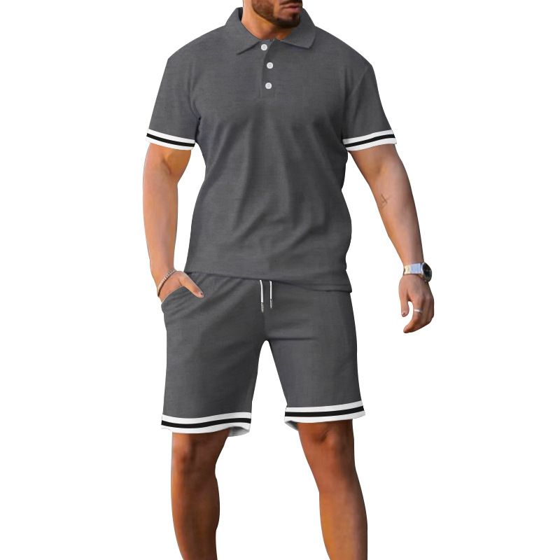 Cotton Men's Summer Casual Outfit Lapel Short Sleeve Shorts Set NDF-00069
