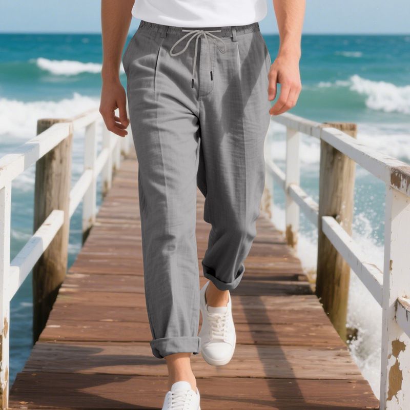 Linen Men's Relaxed Fit Straight Leg Pants Breathable NDF-00034