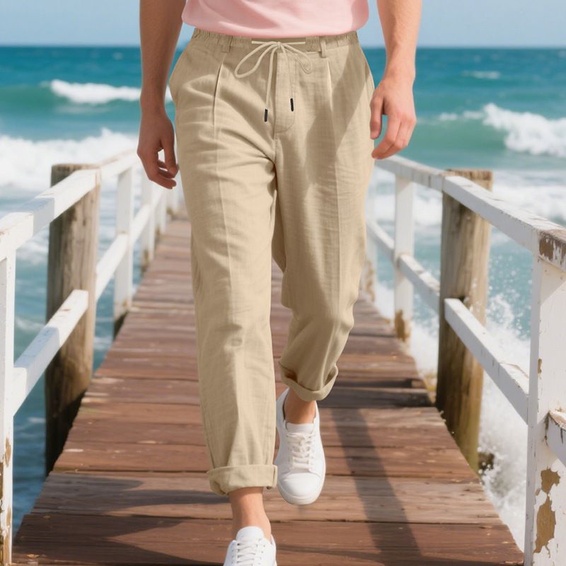 Linen Men's Relaxed Fit Straight Leg Pants Breathable NDF-00034