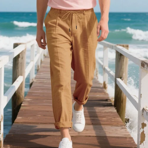 Pantaloni da uomo in lino a gamba dritta, vestibilità comoda e traspiranti NDF-00034