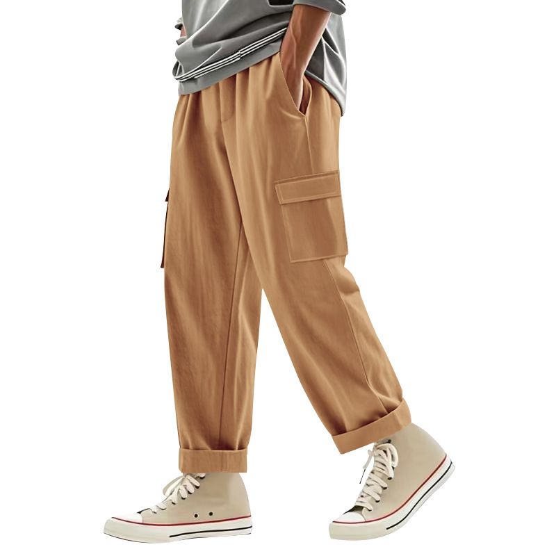 Linen Men's Cargo Pants Loose Fit Breathable Wide Leg NDF-00035