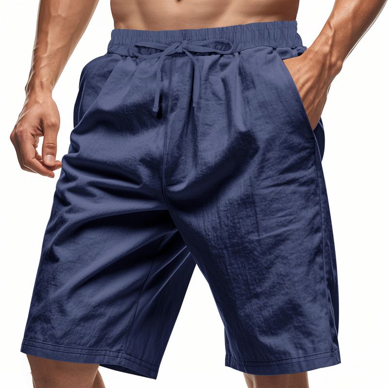 Pantalones cortos de lino de verano para hombre, ligeros, informales, de playa, holgados, NDF-00011