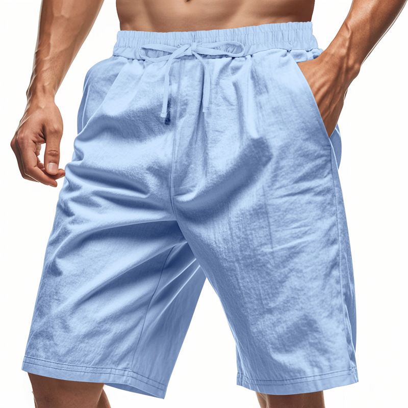 Pantalones cortos de lino de verano para hombre, ligeros, informales, de playa, holgados, NDF-00011