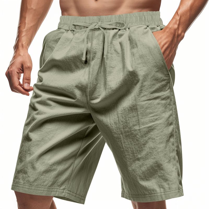 Pantalones cortos de lino de verano para hombre, ligeros, informales, de playa, holgados, NDF-00011